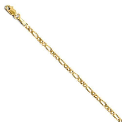 14KT GOLD 2.75MM SOLID FLAT FIGARO CHAIN BRACELET