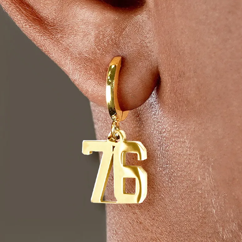 76 Number Earring - Gold Plated Stainless Steel