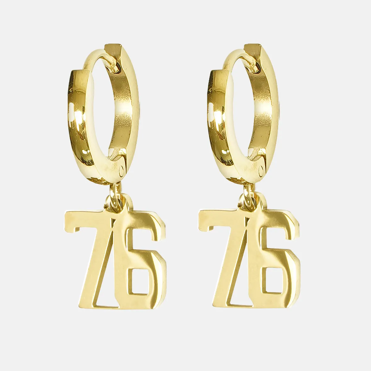 76 Number Earring - Gold Plated Stainless Steel