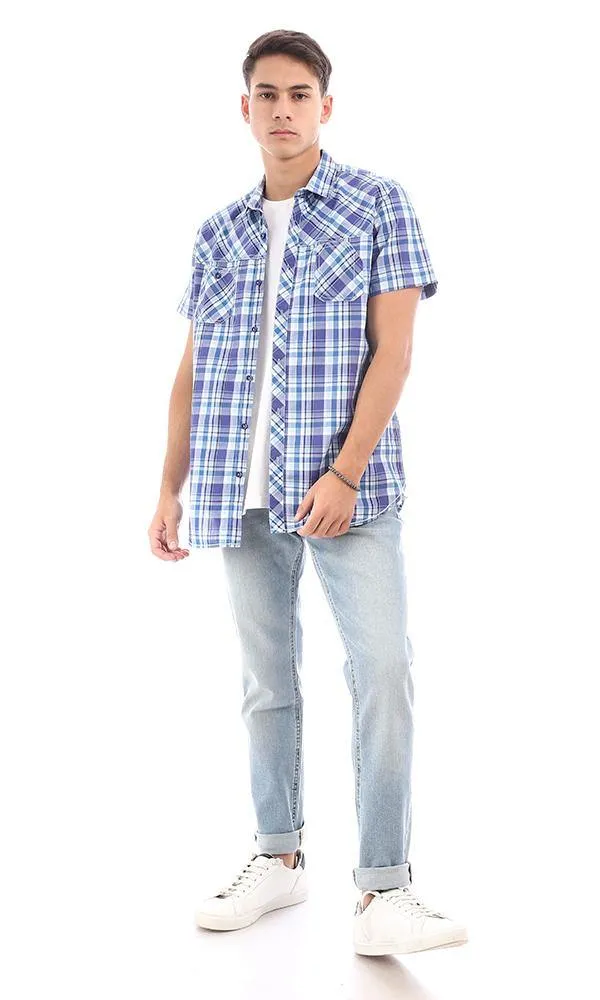 94547 Tartan Short Sleeves Summer Shirt - Blue & Petroleum