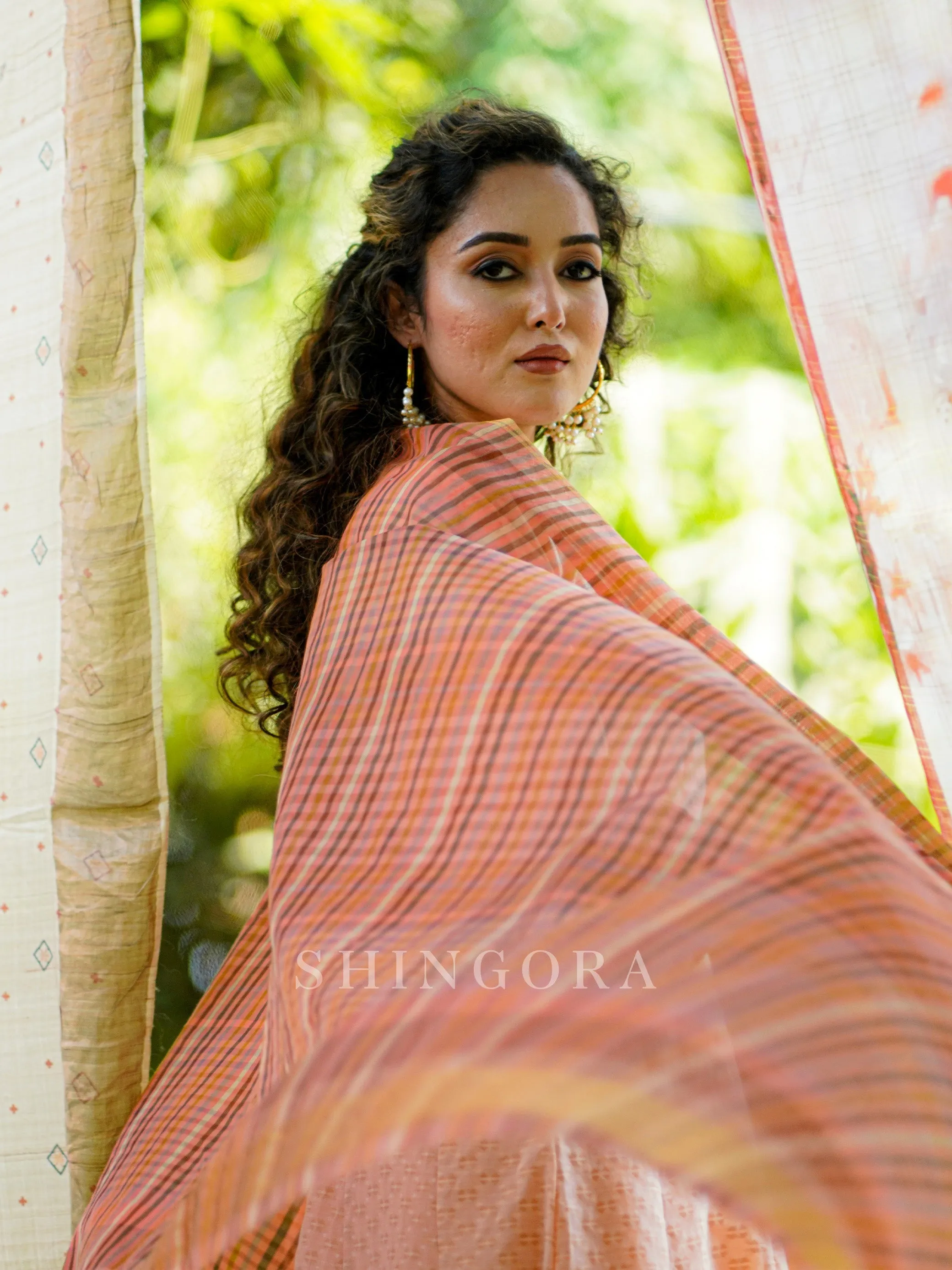 Akaar: Peach Jacquard Embroidered Unstitched Suit with Dupatta