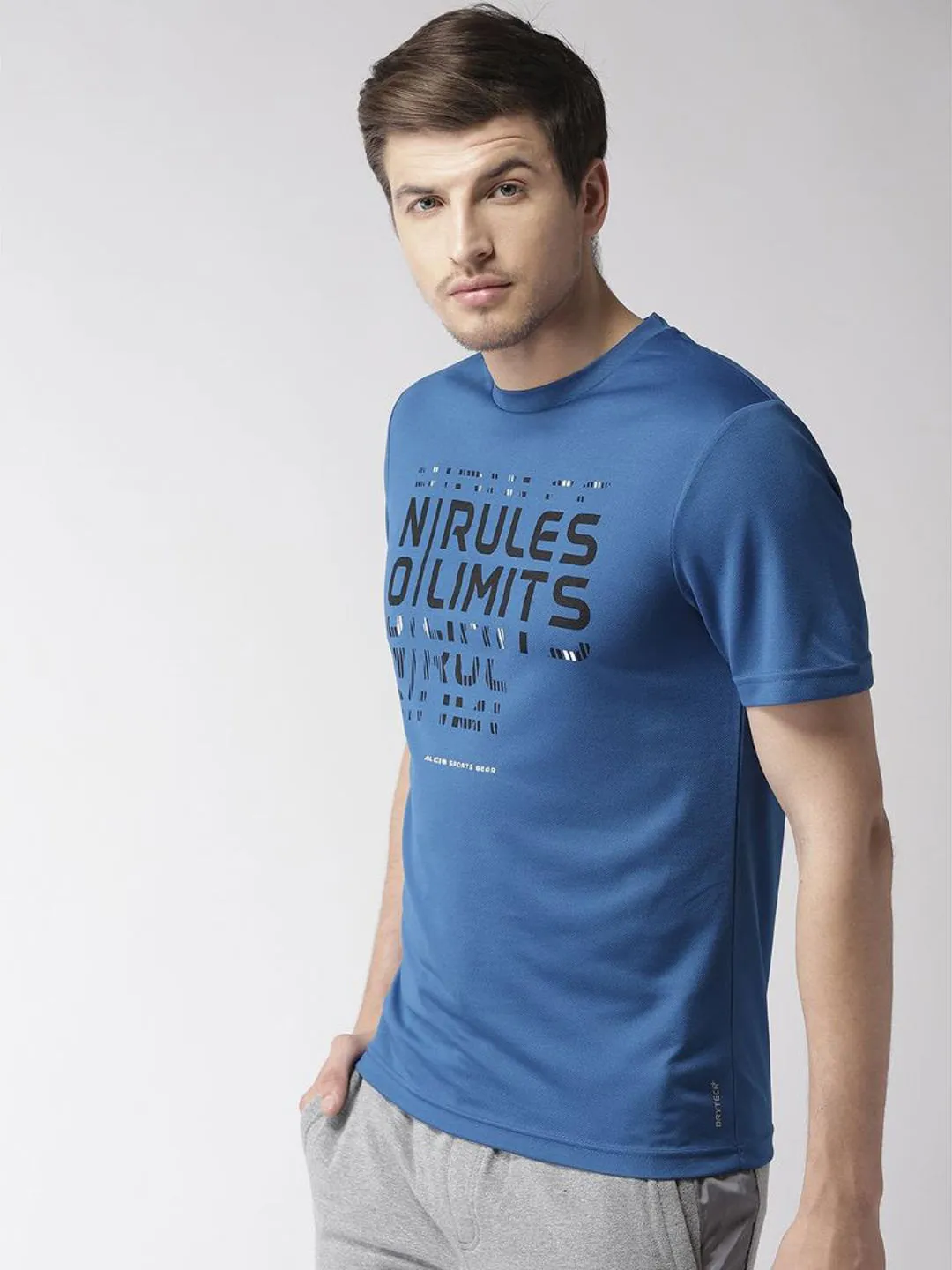 Alcis Men Blue Printed Round Neck T-shirt