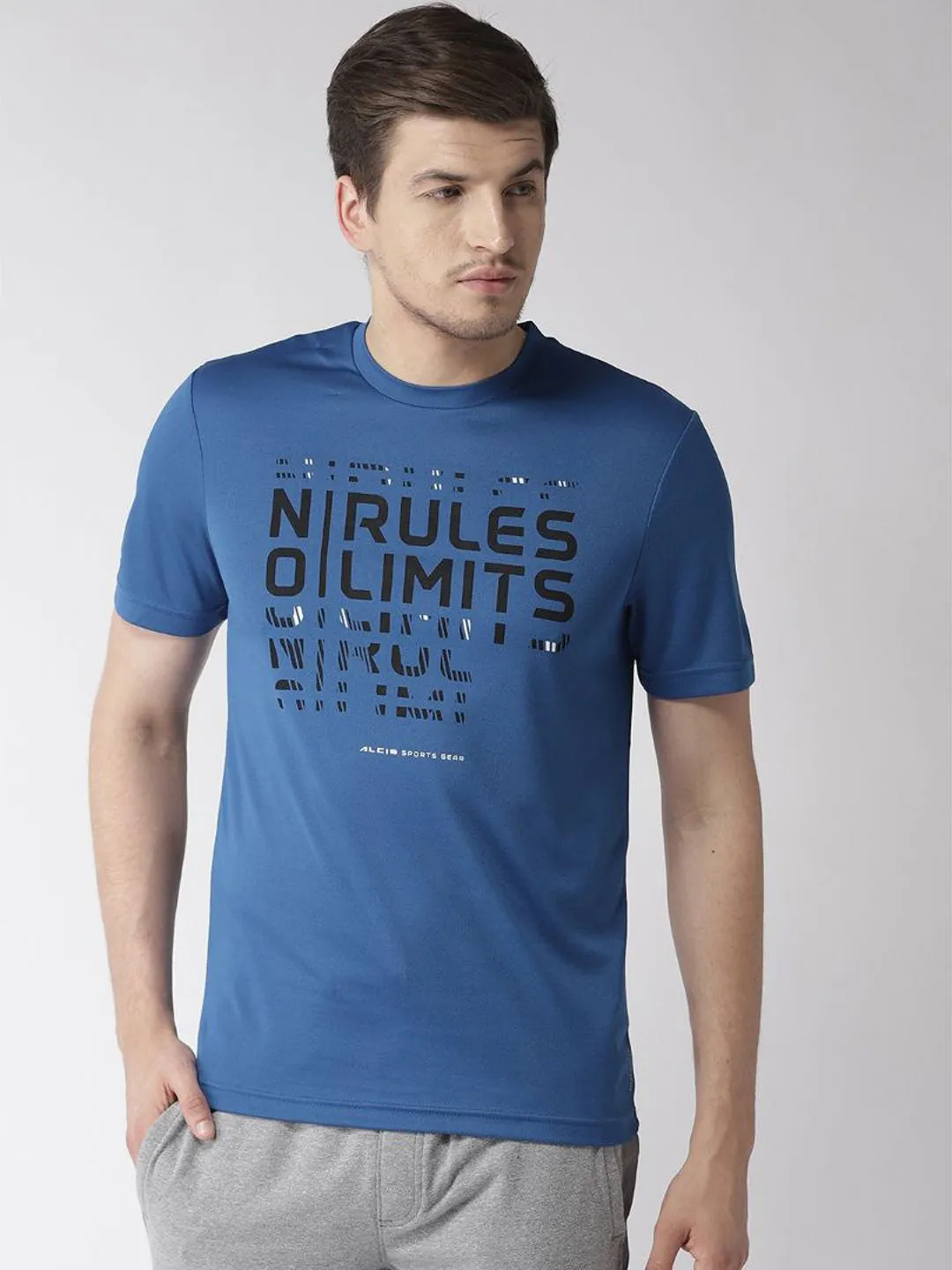 Alcis Men Blue Printed Round Neck T-shirt