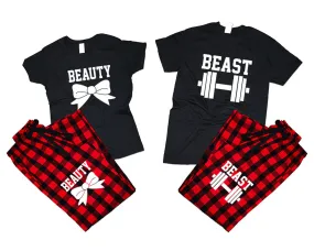 Beast Beauty Couple Matching T Shirts and Flannel Pants