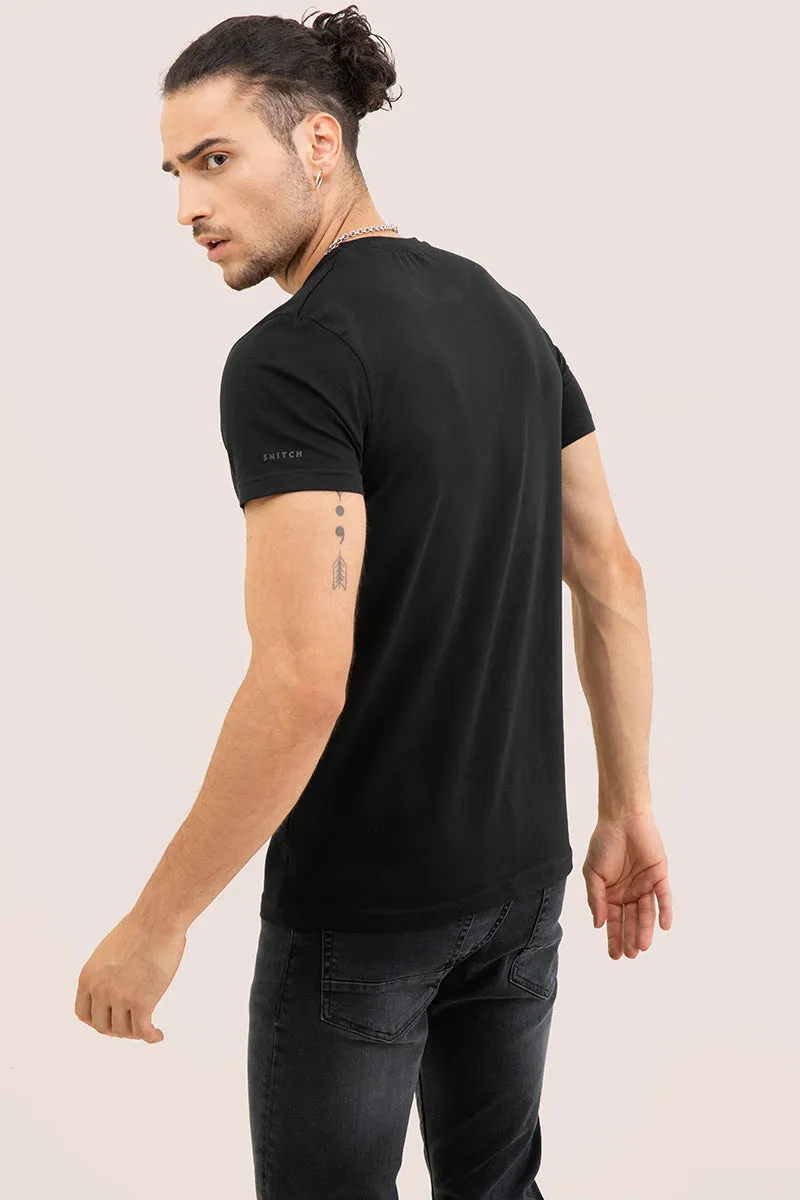 Black Solid 4 Way Stretch Crew Neck T-Shirts