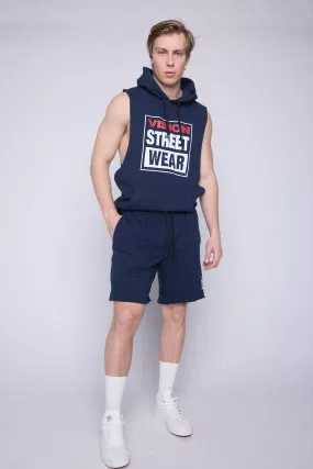 Box Logo Sleeveless Hoodie - Navy