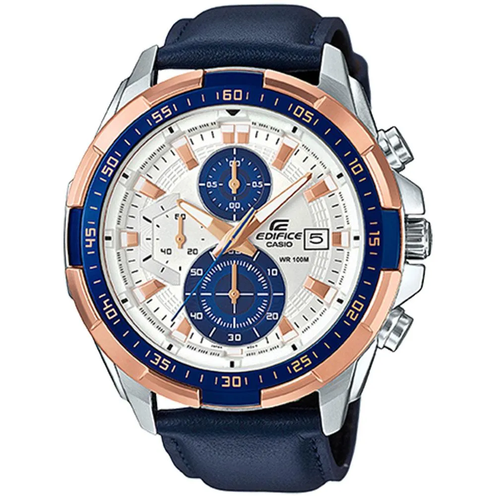 Casio Edifice Navy Leather Multi-functional Men's Chrono Watch - EFR539L-7C