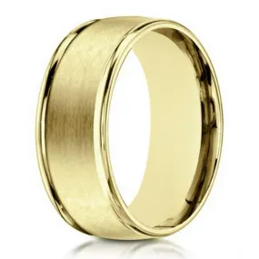 Designer 10K Yellow Gold Men's Ring With Polished Edges | 8mm