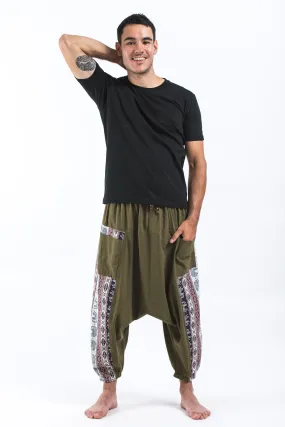 Elephant Aztec Cotton Men's Harem Pants in Green