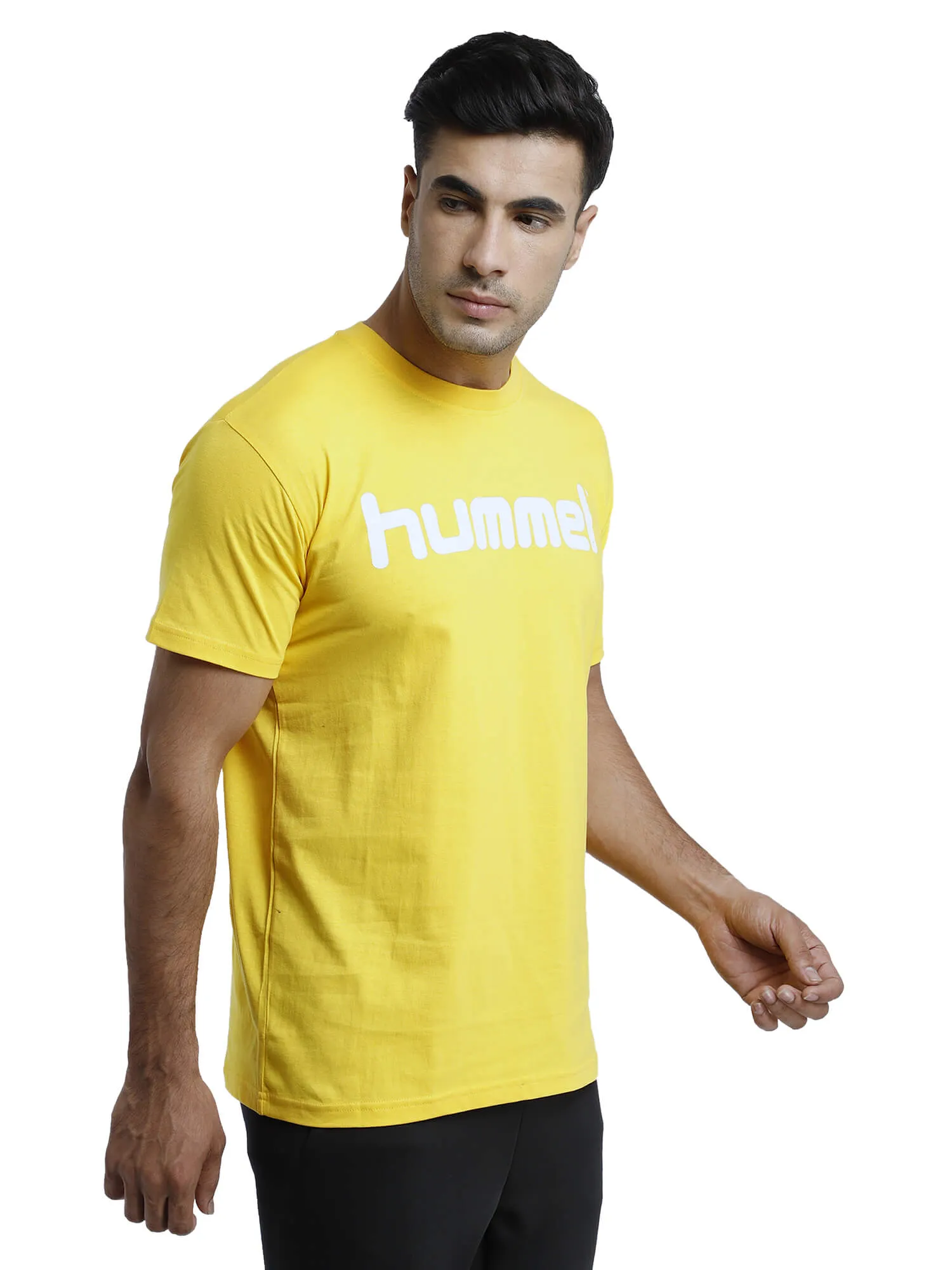 Go Men Cotton Yellow Logo T-Shirt