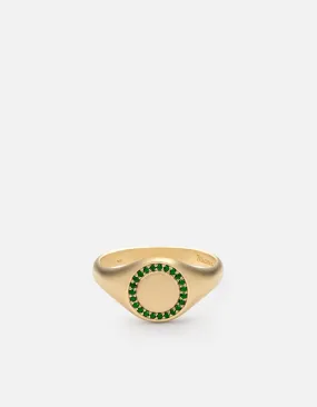 Halo Signet Ring, 14k Matte Gold/Emeralds