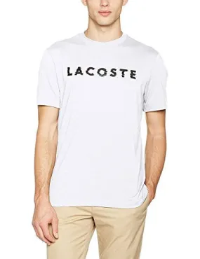 LACOSTE MEN'S MEN'S T-SHIRT WITH LACOSTE LETTERING IN WHITE COLOR IN SIZE 5-L WHITE