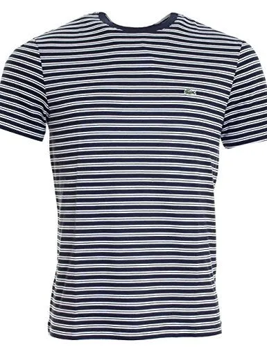 LACOSTE MERCERISED JERSEY STRIPED MENS T-SHIRT L NAVY BLUE/WHITE