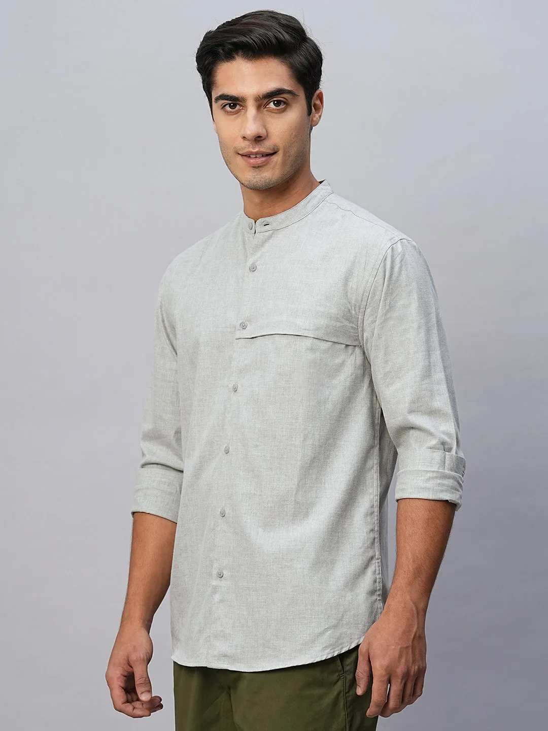 Men's Grey Cotton Regular Fit Shirt