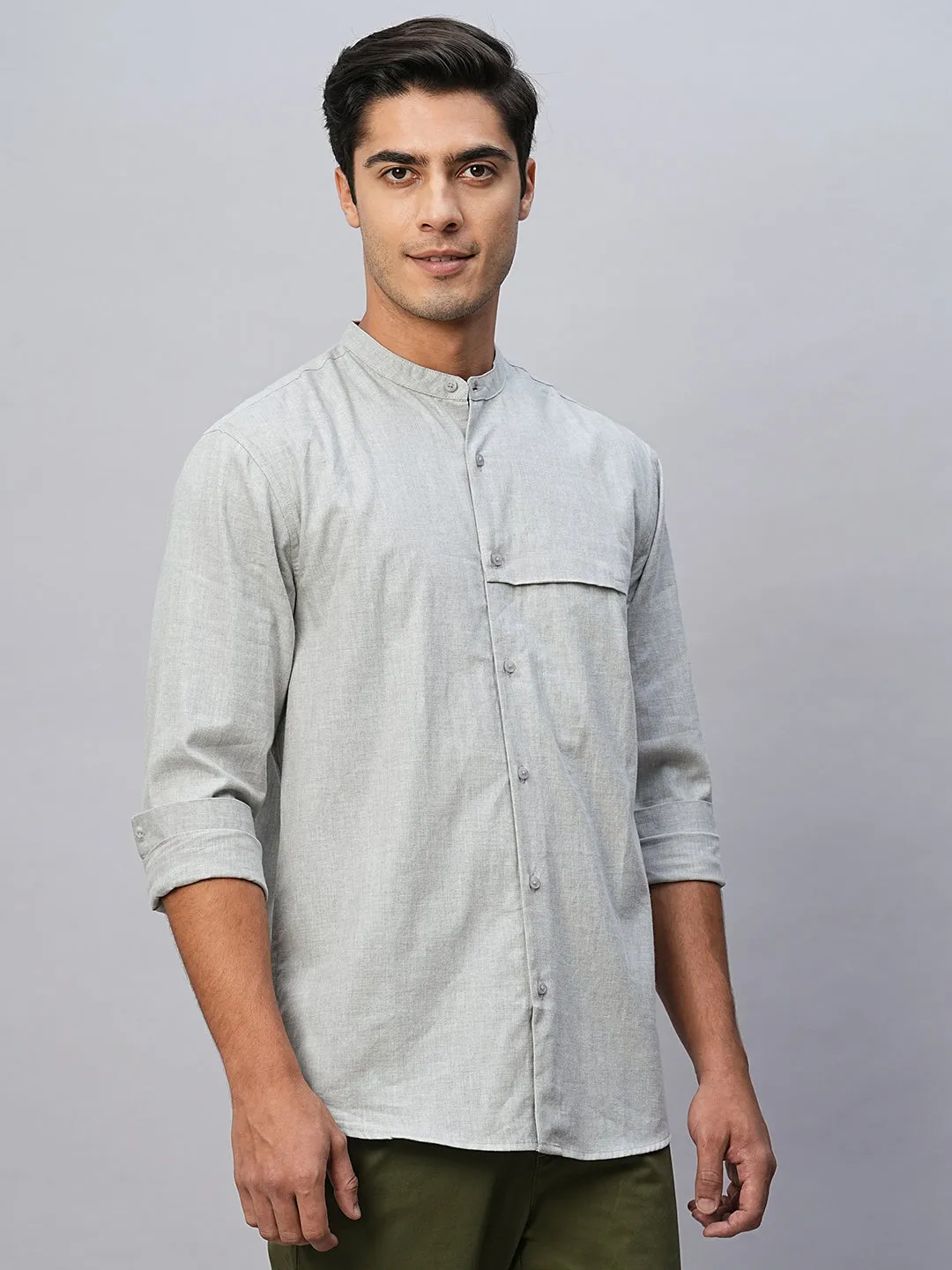 Men's Grey Cotton Regular Fit Shirt