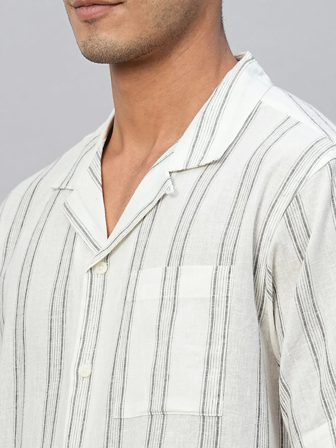 Men's White Linen Cotton Regular Fit Shirt