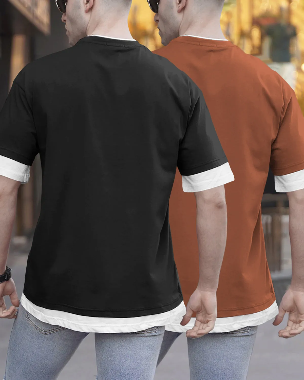 (pack of 2) men Drop Shoulder T-SHIRT | black & brown