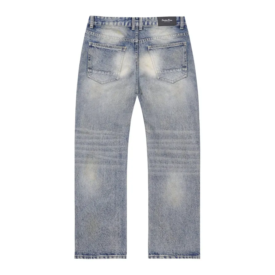 Rip & Repair Curved Denim Pants - Heritage Blue