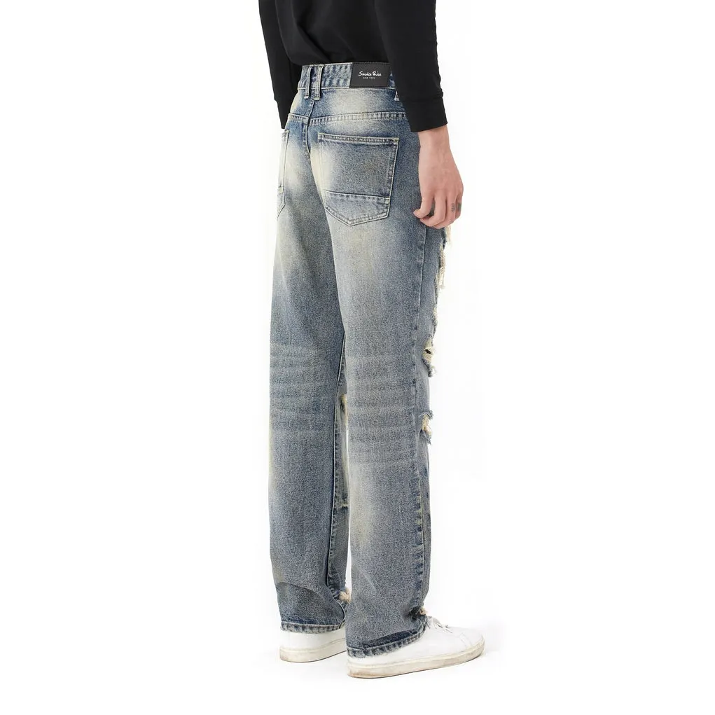 Rip & Repair Curved Denim Pants - Heritage Blue