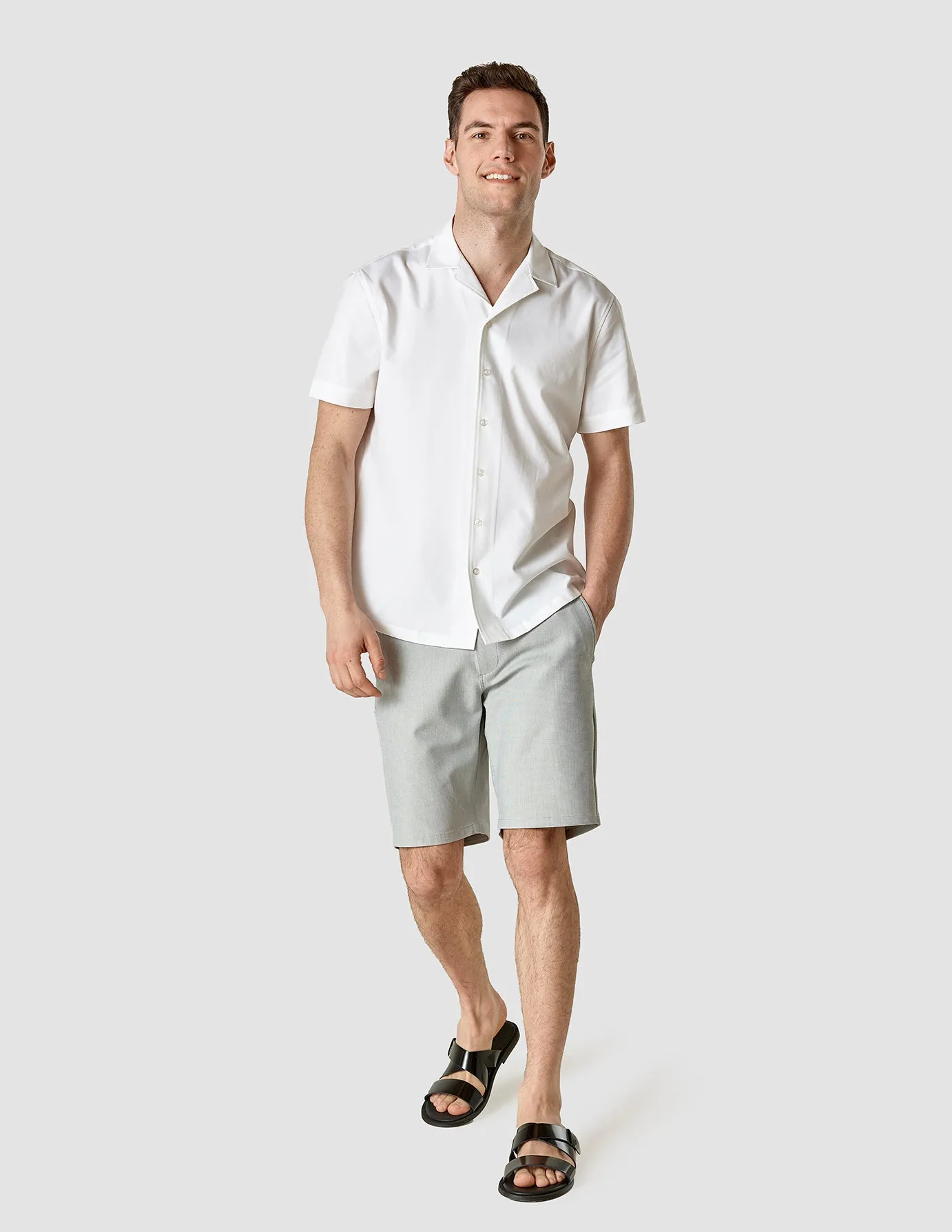 Tech Linen Bowling Short Sleeve Shirt Pure White