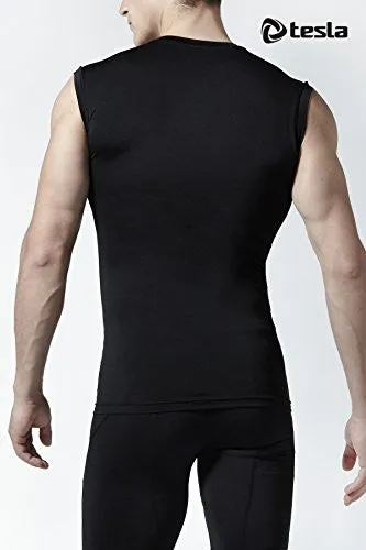 Tesla Mens X-Large Black Compression Muscle Tank - Cool Dry Tech, Sleeveless Baselayer R15