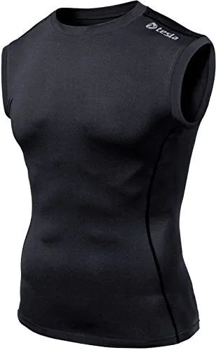 Tesla Mens X-Large Black Compression Muscle Tank - Cool Dry Tech, Sleeveless Baselayer R15