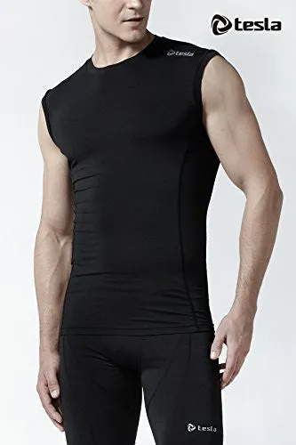 Tesla Mens X-Large Black Compression Muscle Tank - Cool Dry Tech, Sleeveless Baselayer R15