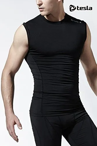 Tesla Mens X-Large Black Compression Muscle Tank - Cool Dry Tech, Sleeveless Baselayer R15